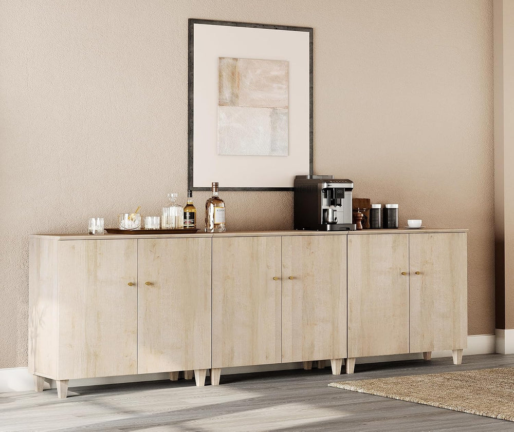 WAMPAT Modern Sideboards Credenza Storage Cabinets, 3 Pieces, Light Oak