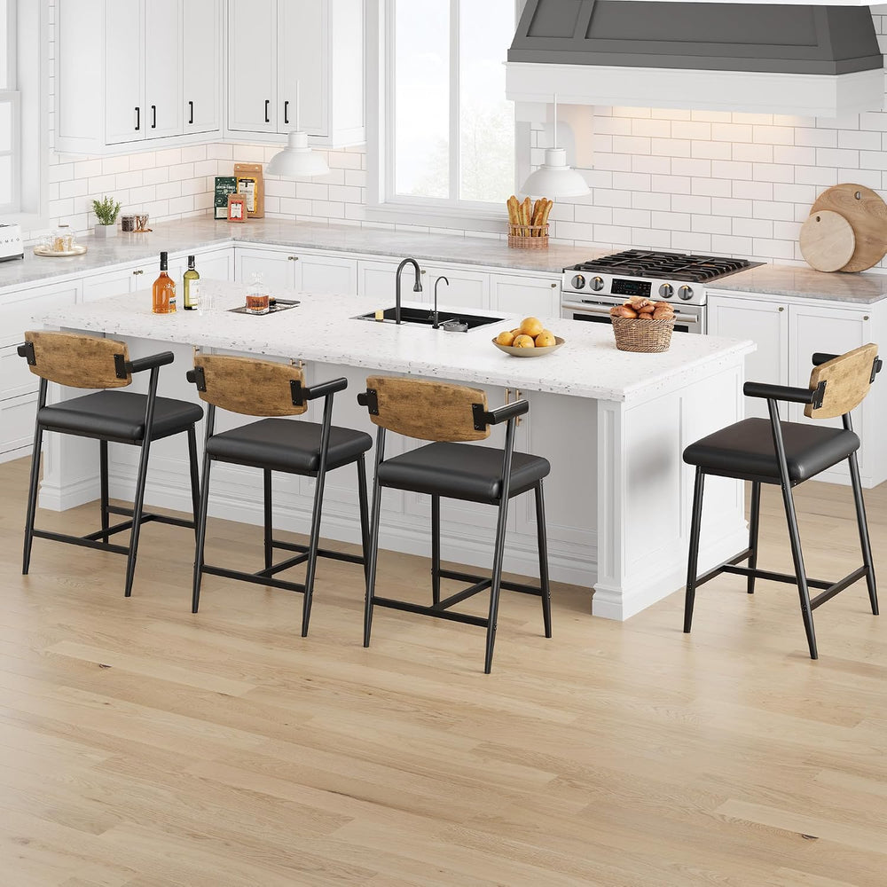 IDEALHOUSE Bar Stools Set of 2 with Armrests, Counter Height Bar Stools Set w...