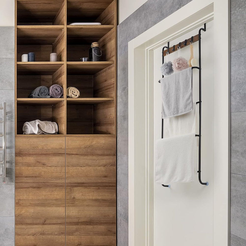 Over The Door Towel Rack Bathroom Behind Door Towel Holder with Hooks 5 Tier ...