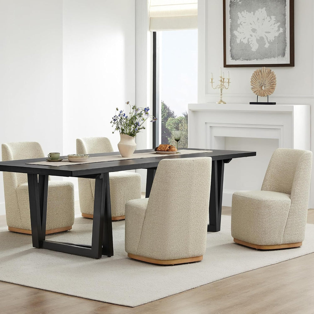CHITA Upholstered Rolling Dining Chair on Casters Set of 4, Oatmeal | FSC Cer...