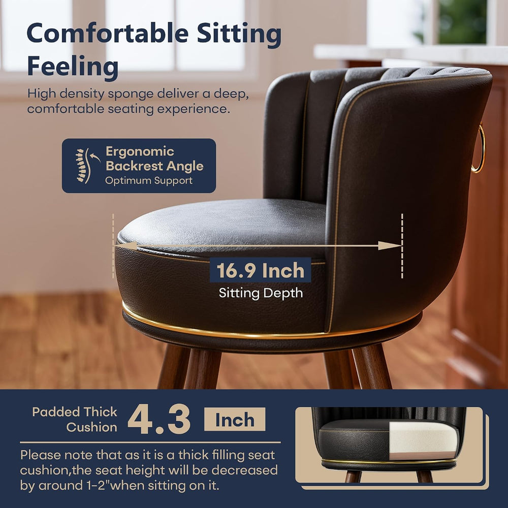 24 Inch Black Leather Swivel Counter Bar Stools Set of 2