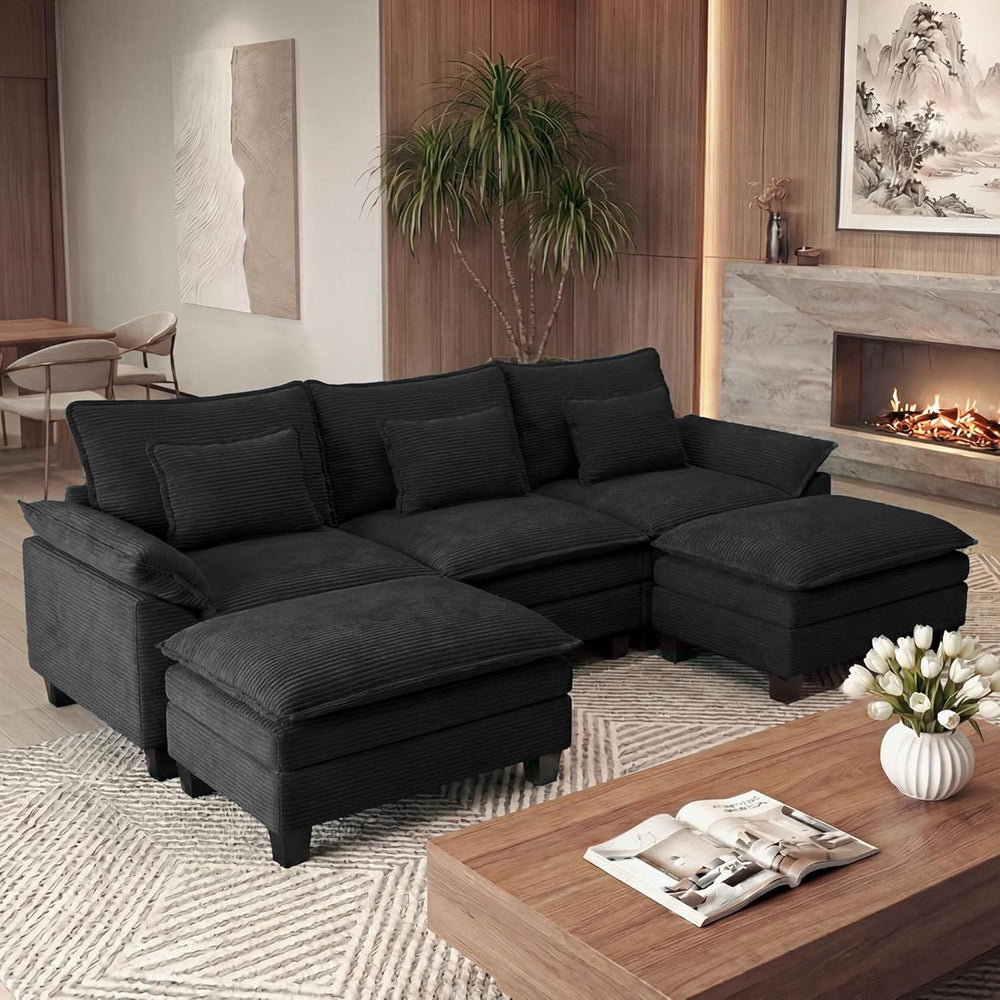 URRED Oversized Modular Sectional Sofa,Solid Black:122" U Shaped | Moder...