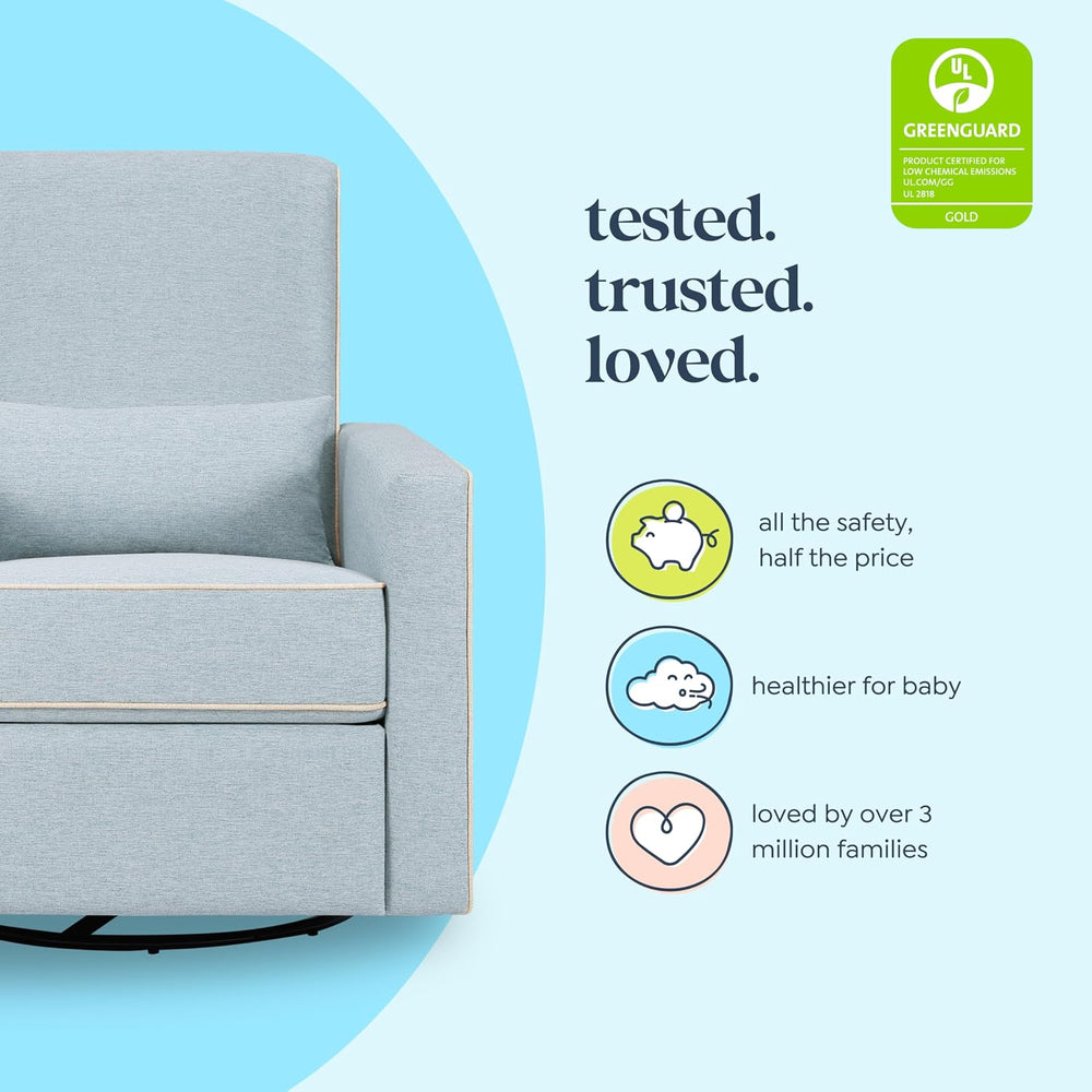 Davinci Piper Upholstered Recliner and Swivel Glider in Heathered Blue with C...