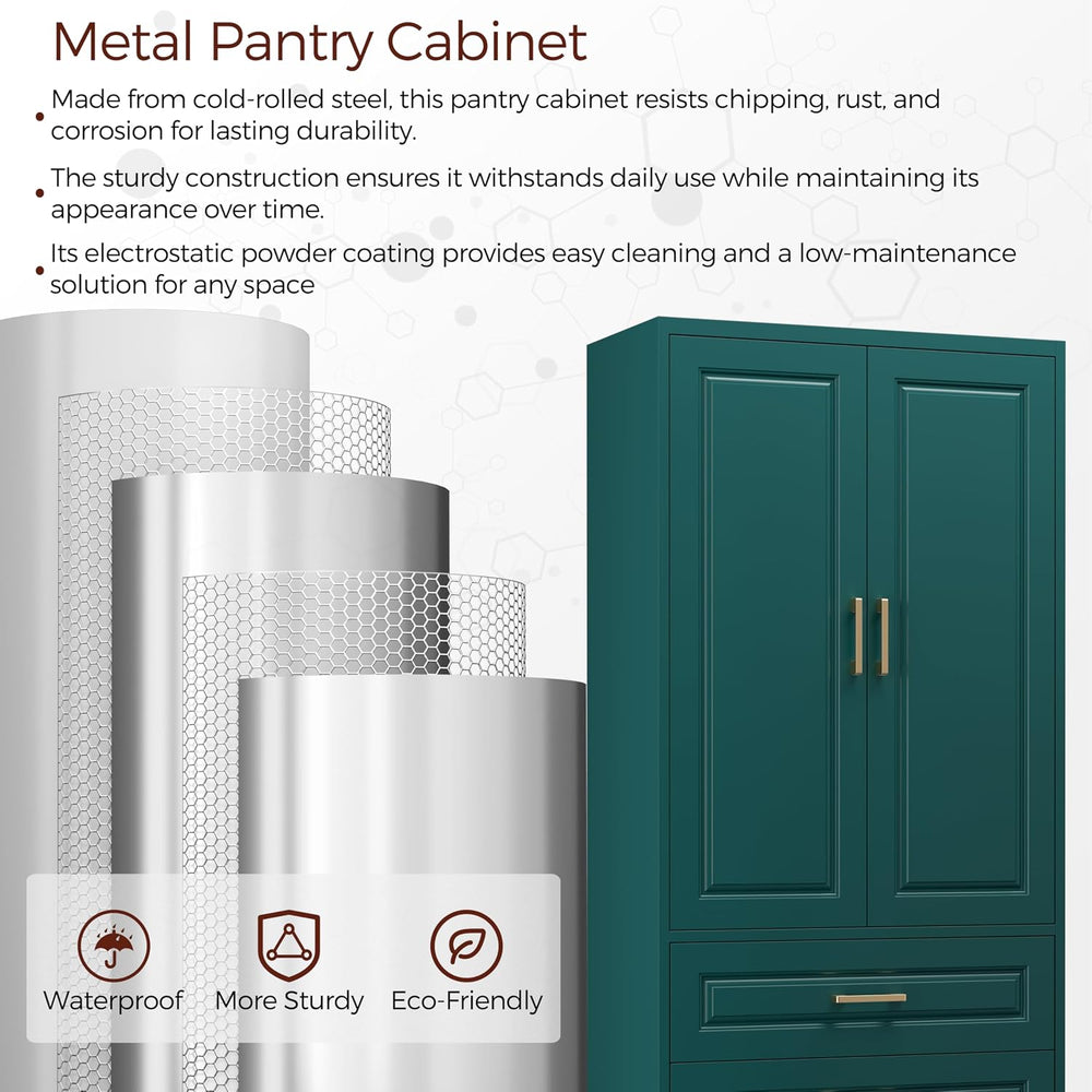 75" Tall Kitchen Pantry Cabinet, Storage Cabinet with 3 Drawers | Metal ...