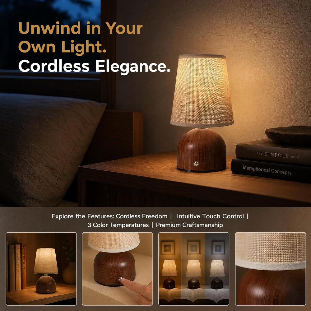 Cordless Table Lamp, USB-C Rechargeable Dimmable Bedside Light
