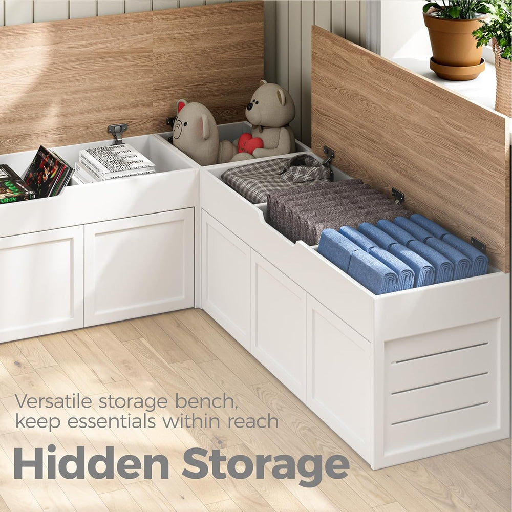 Kikihouse L-Shaped Corner Storage Bench with Cushion, Backless Wood Bench wit...