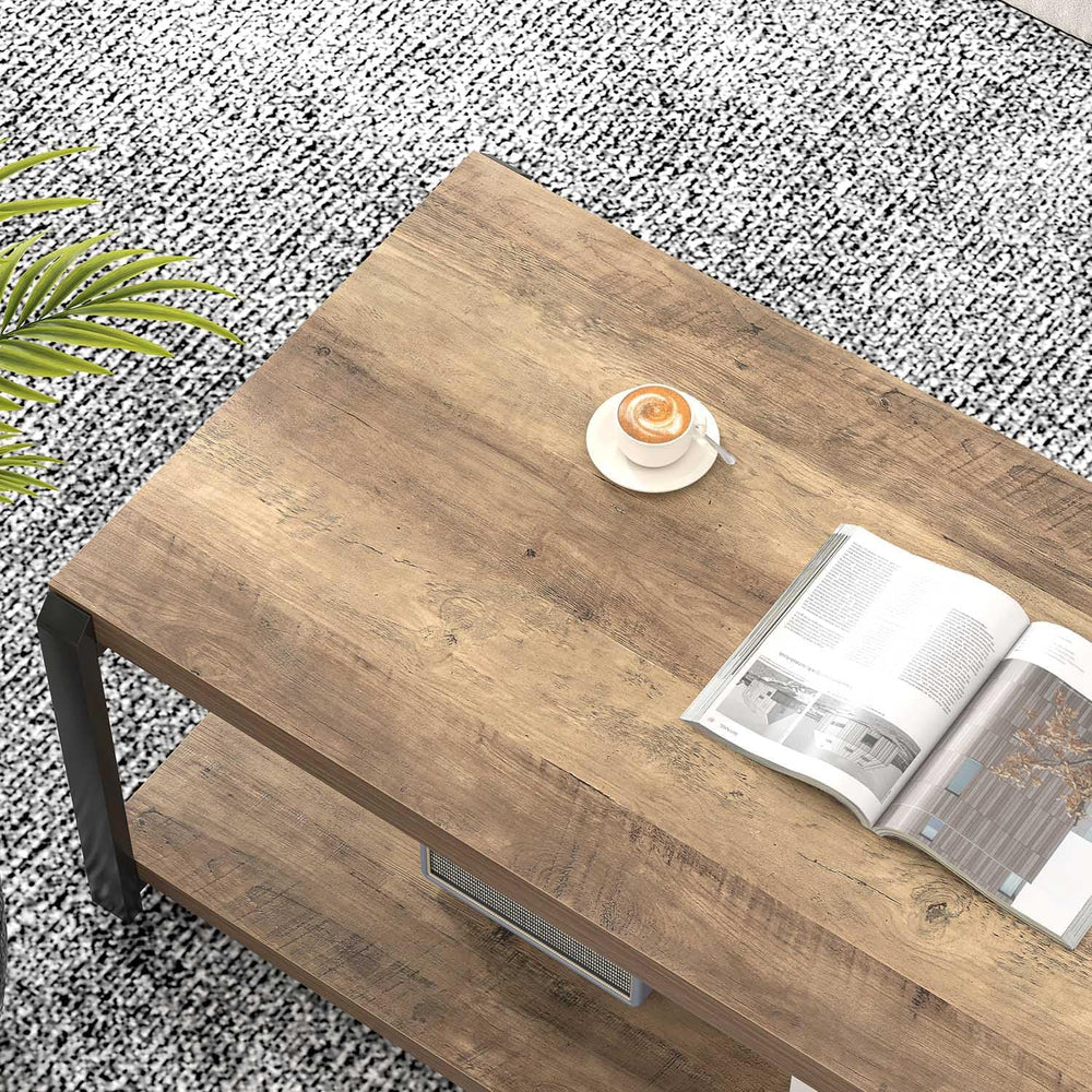 EXCEFUR Modern Coffee Table, Rustic Wood and Metal Center Table for Living Ro...