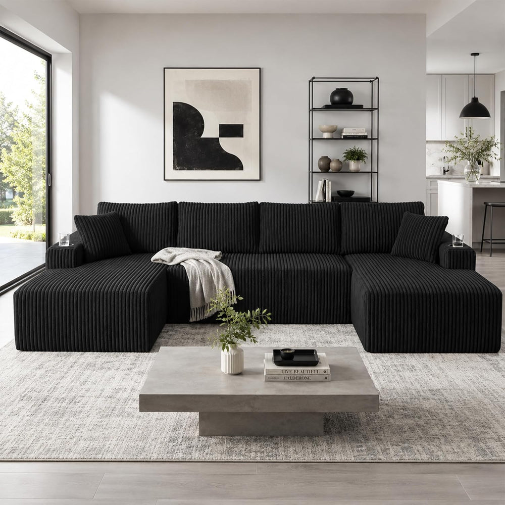 ivoros 125" Cloud Couch Sectional, Modular Sofa with Cup Holder and Stor...