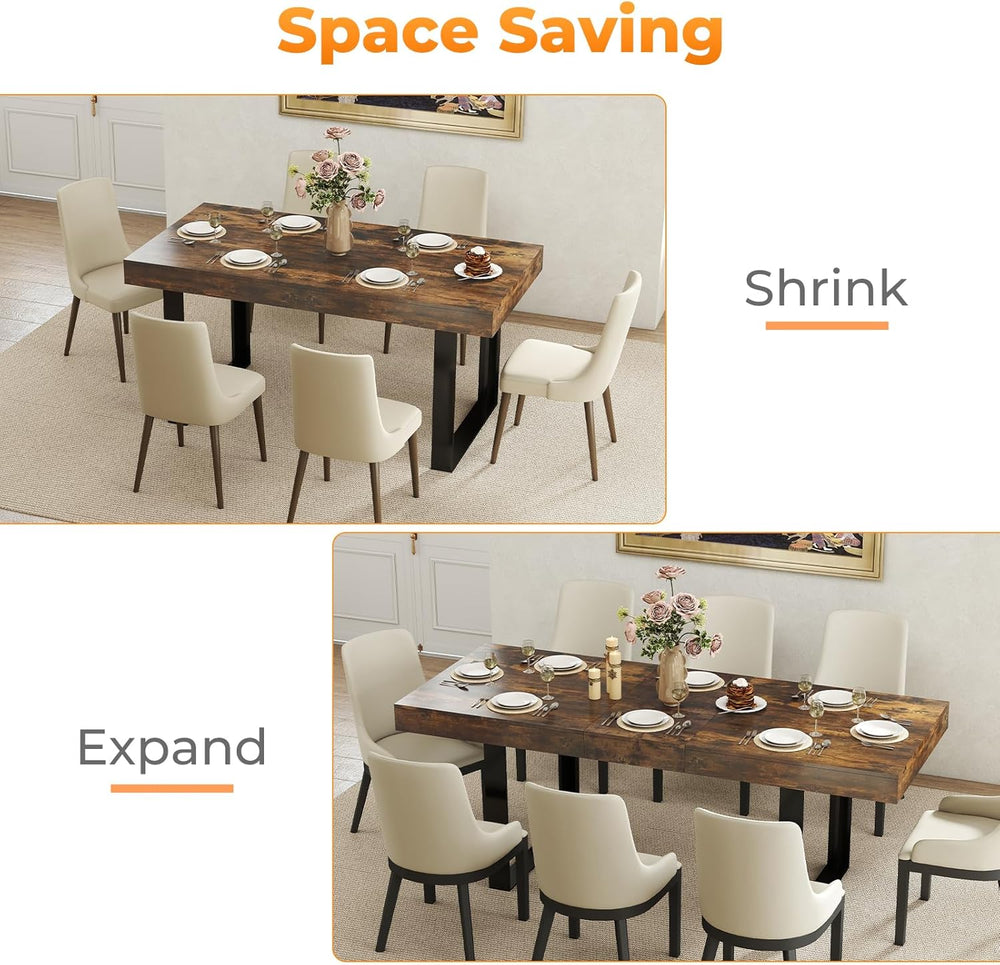 Zevemomo 63"-78.7" Rectangular Extendable Dining Table, 6-8 Extenda...