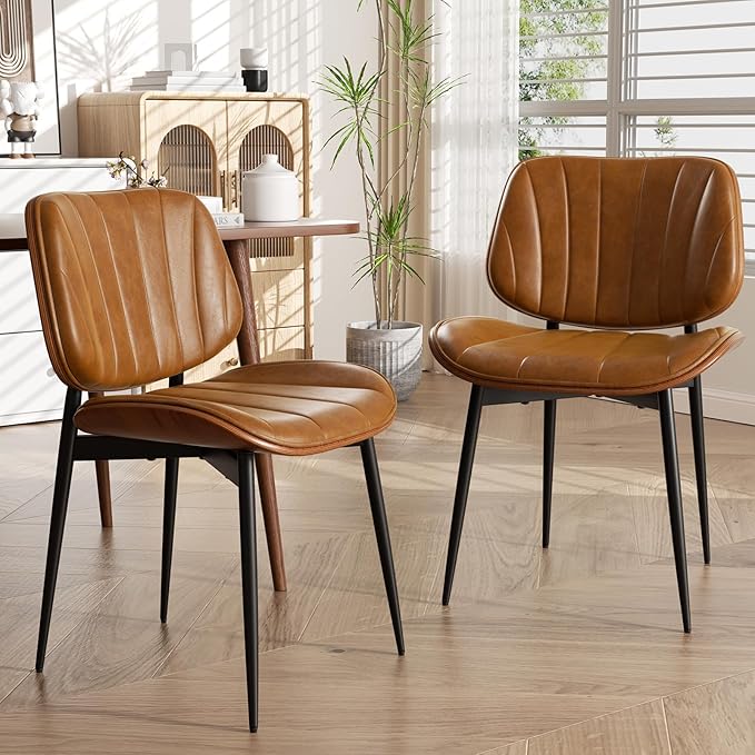 Dining Chairs Set of 2, Mid Century Modern Dining Room Chair, Upholstered Fau...