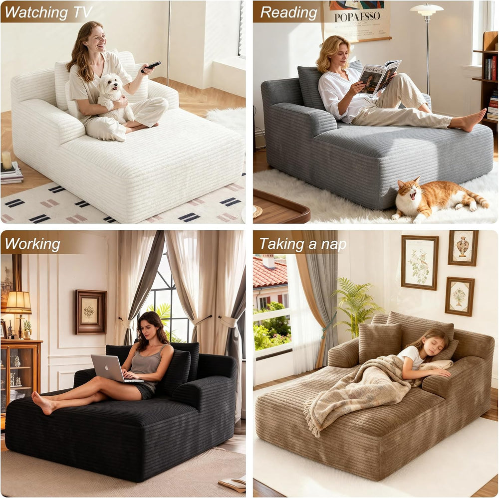 Avenix 66" Oversized Chaise Lounge Chair Indoor, Cloud Corduroy Reading ...