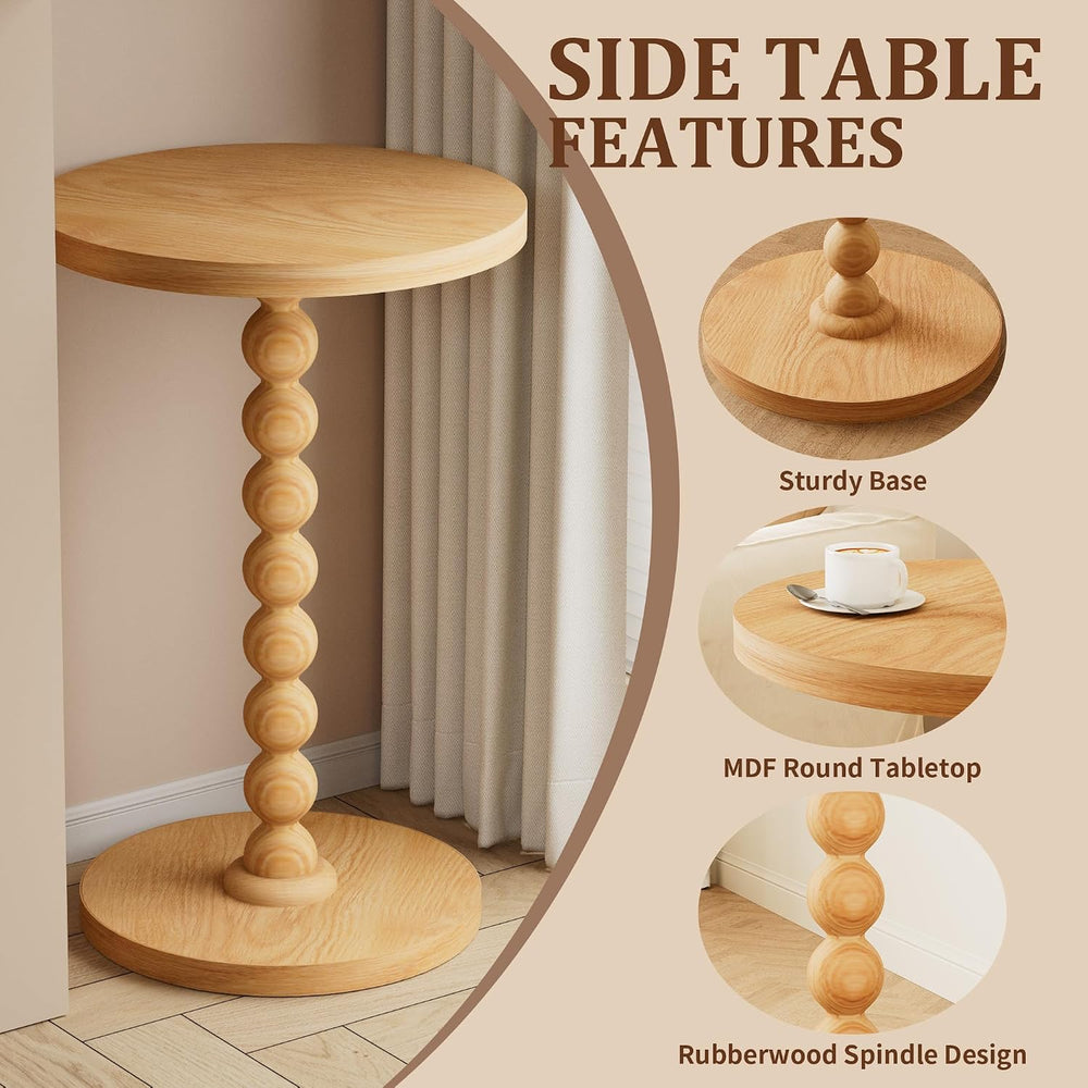 Round Side Table, Drink Table for Small Spaces, Modern Accent Nightstand with...