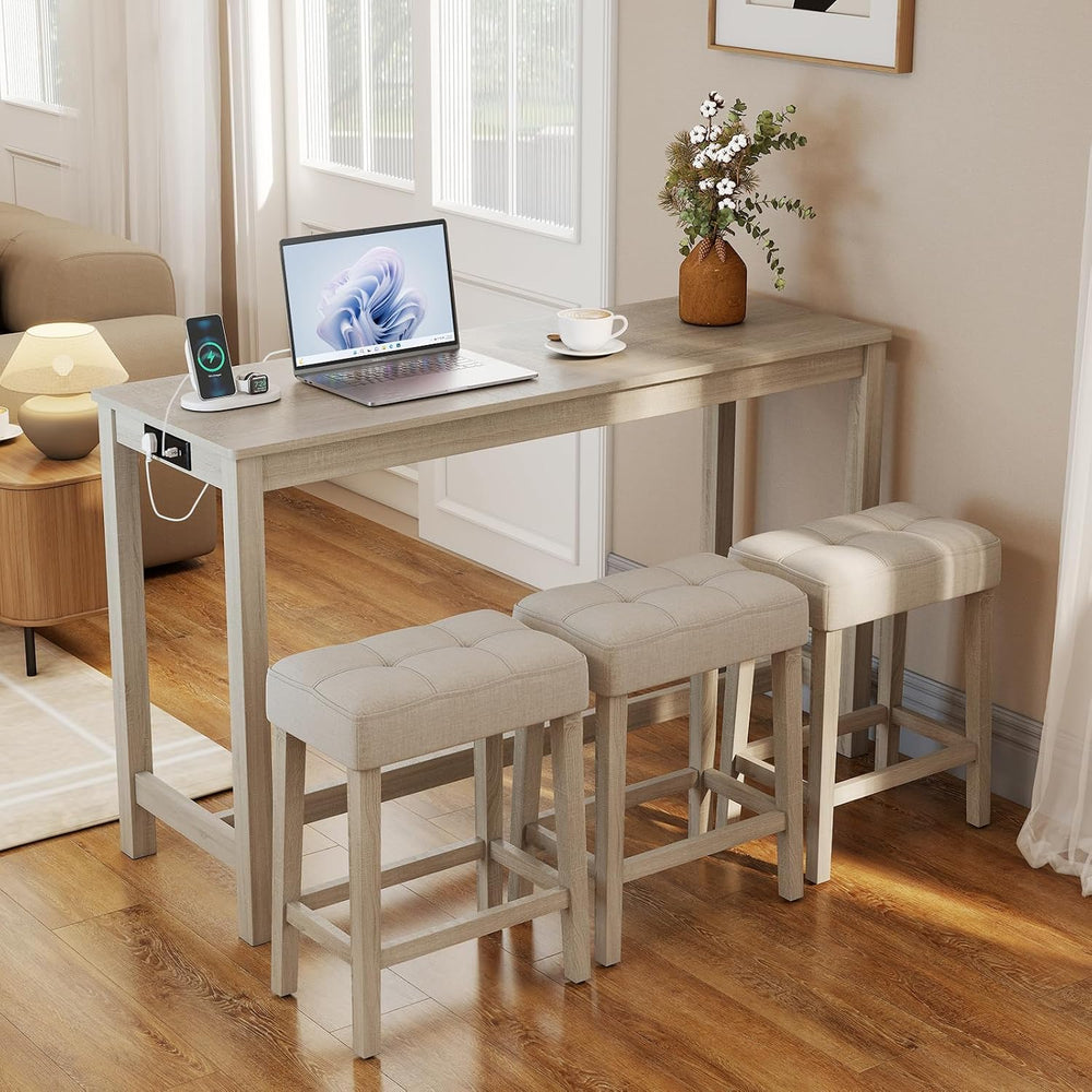 Giantex 4-Pieces Bar Table Set with Charging Station, 59-inches Dinner Tables...