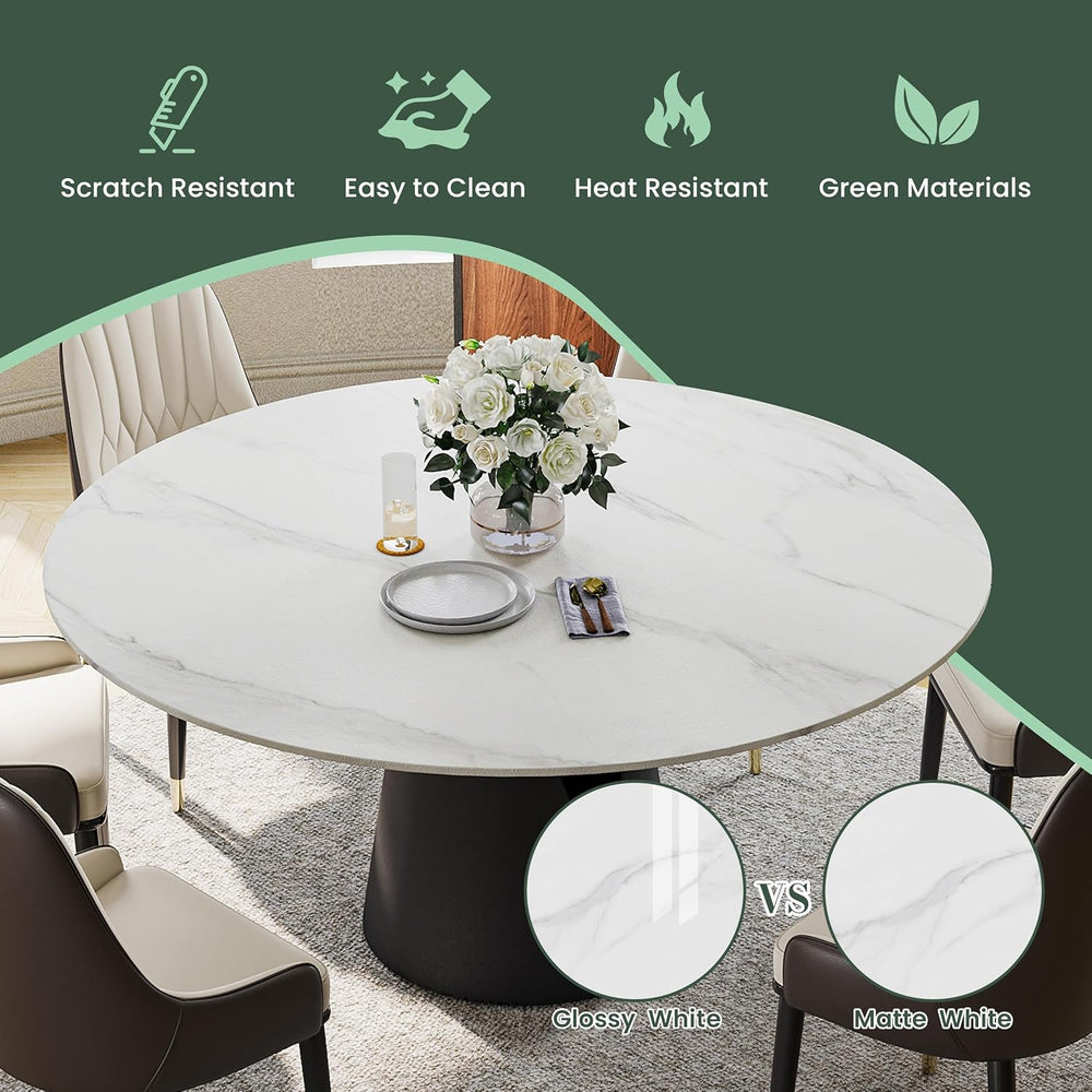 POVISON 59" Modern Round Dining Table, Marble Round Dining Room Table fo...