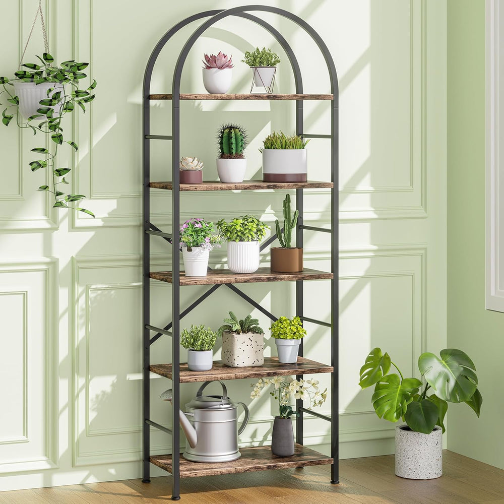 Shintenchi Bookshelf, Arched Bookshelf 5 Tier Bookcase, Tall Shelf for CDs/Bo...