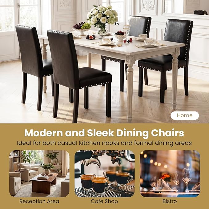 Giantex Black Dining Chairs Set of 2, Faux Leather Upholstered Parsons Kitche...