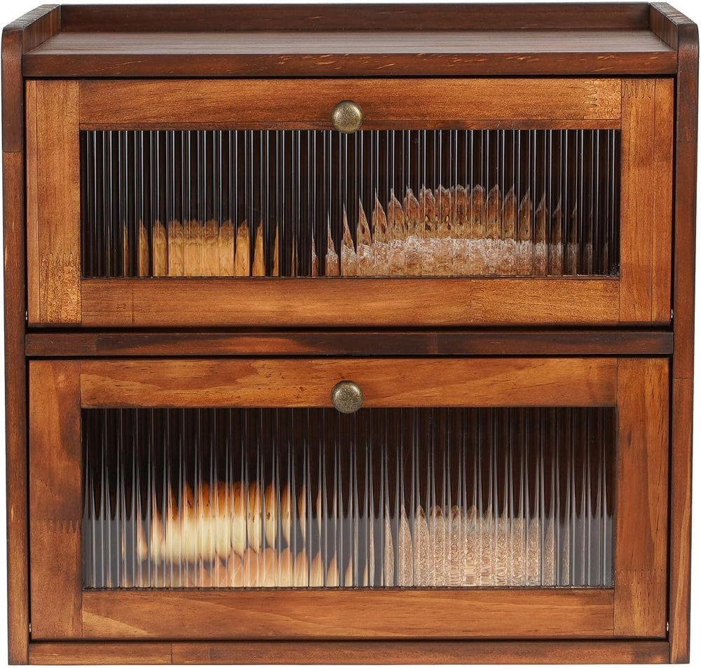 Sunhoo Bread Box for Kitchen Countertop Wooden Bread Storage Container Bin 2 ...