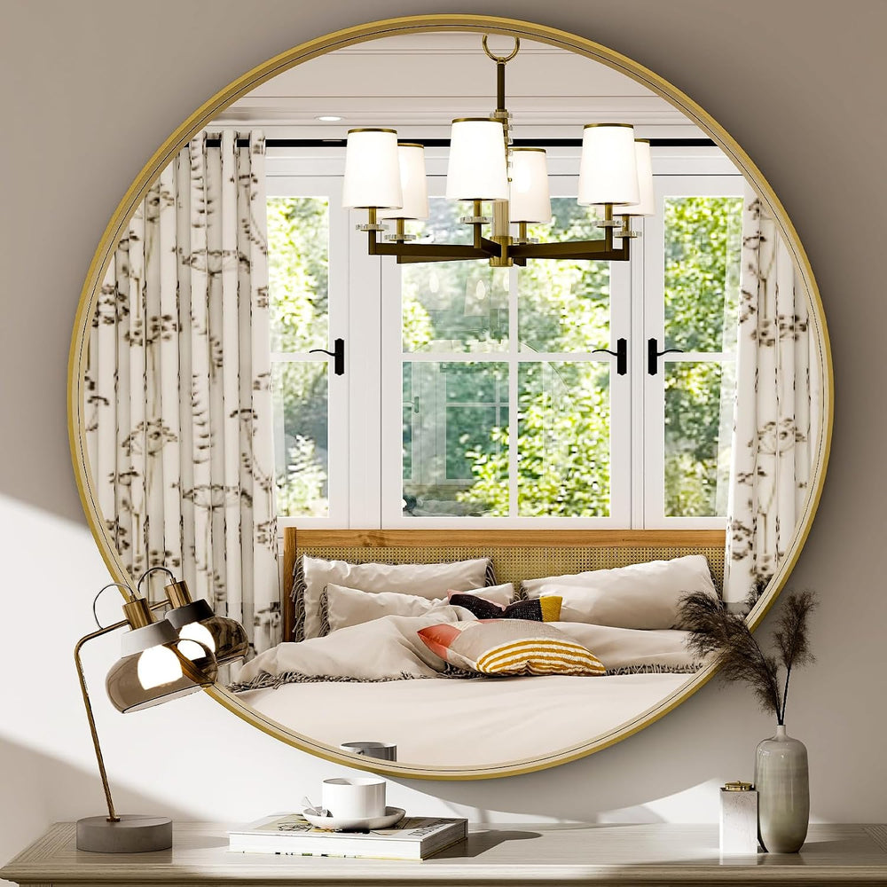 24 Inch Round Bathroom Mirror - Wall Mounted Circle Mirror with Metal Frame, ...