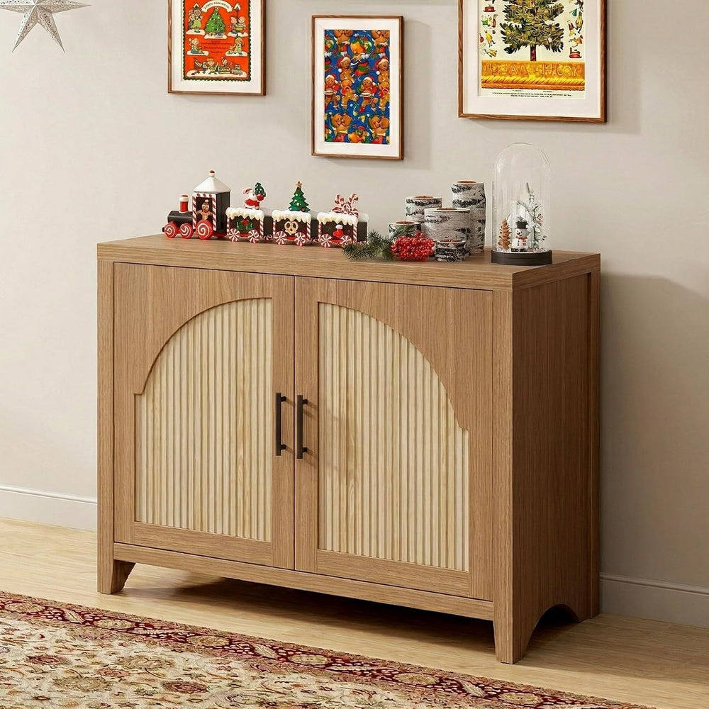 Bestier 37" Fluted Sideboard Buffet Cabinet with Storage, English Oak