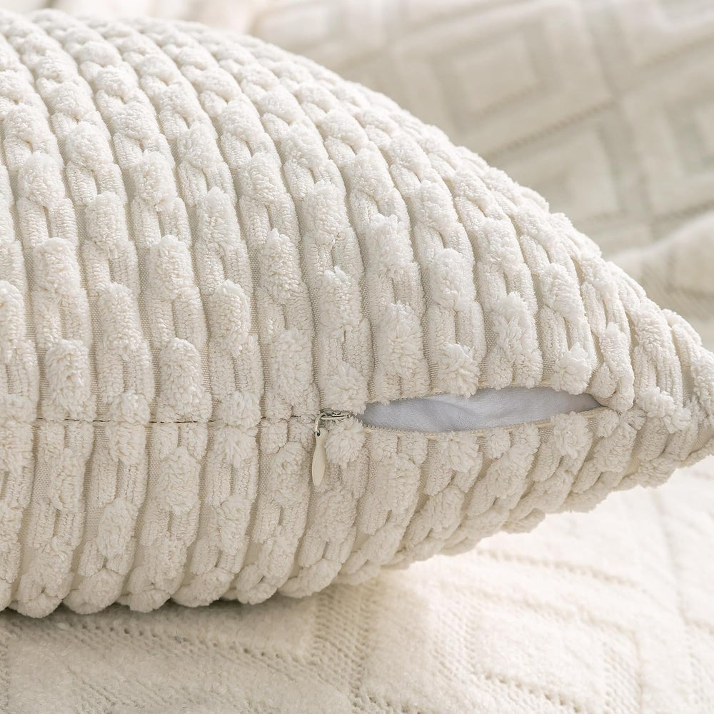 Set of 4 Neutral Decorative Throw Pillow Covers 22x22 Inch Corduroy Pillow Co...