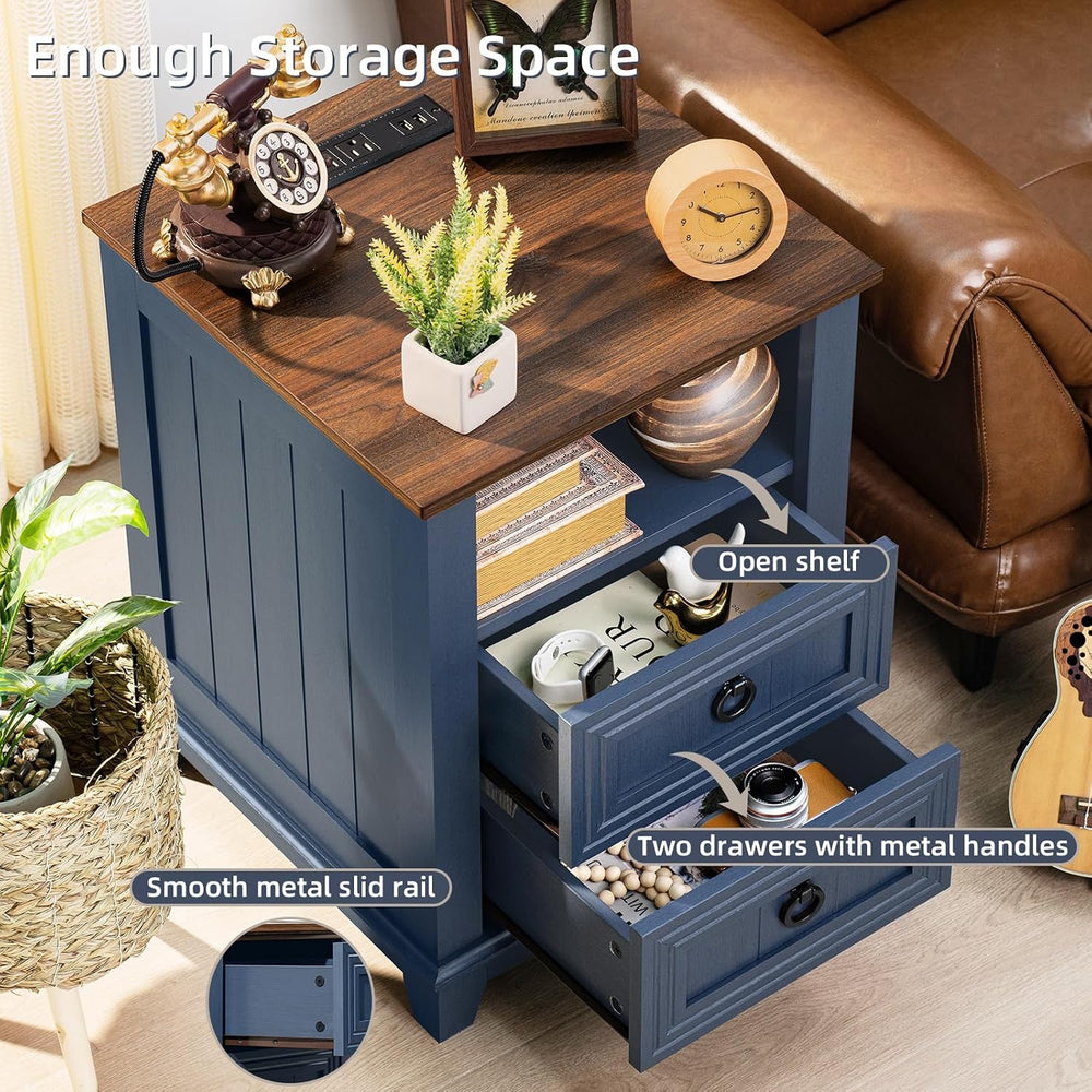 Farmhouse Coffee Table Set of 3, Furniture Set with Charging Station, Coffee ...