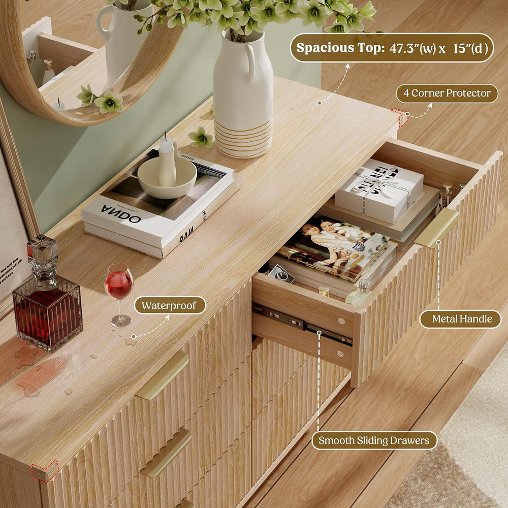 Modern Dresser and Nightstand Sets 3-Piece, 2 Nightstands 6-Drawer Dresser