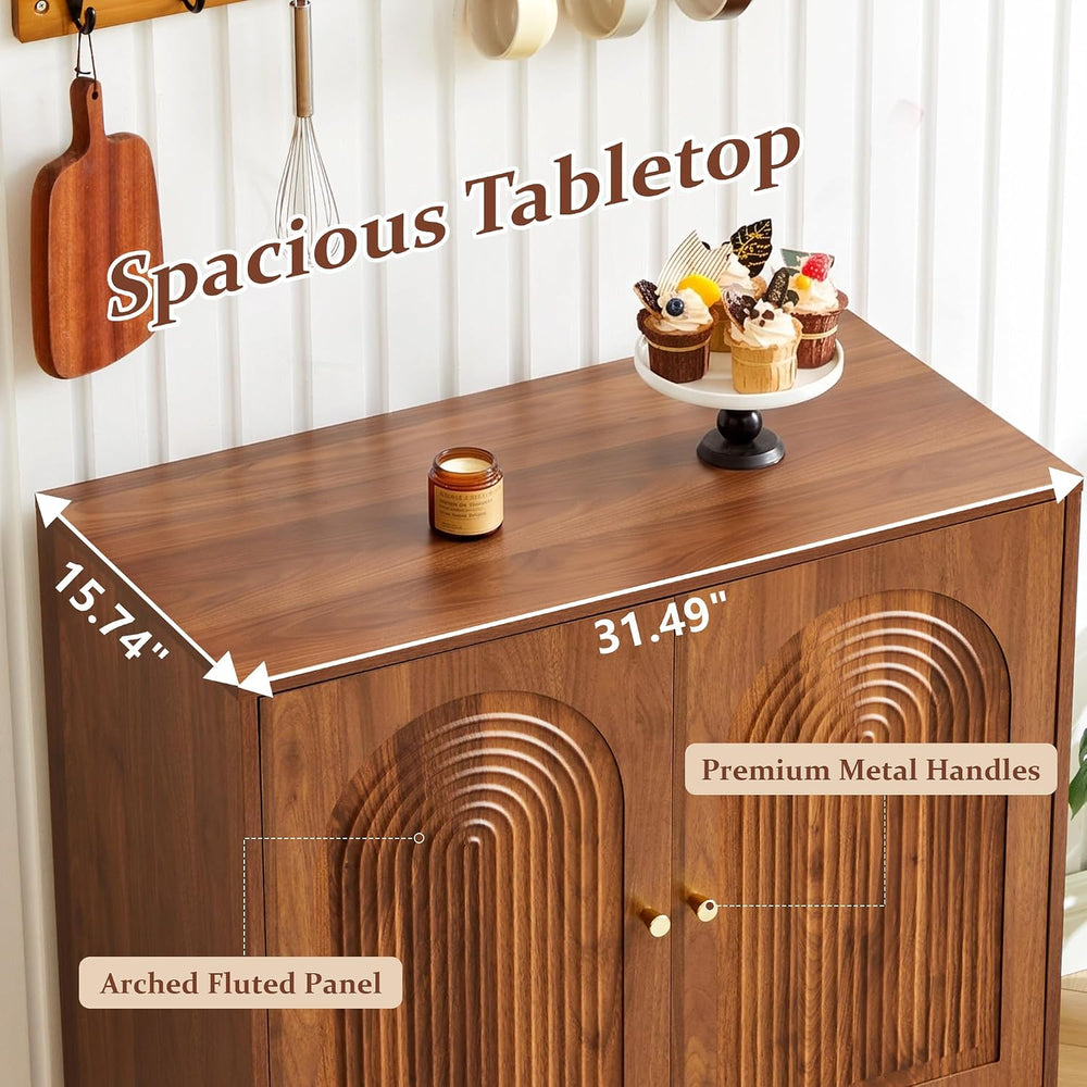 31.5" Accent Storage Cabinet, Arched Fluted 2-Door Sideboard (Walnut)