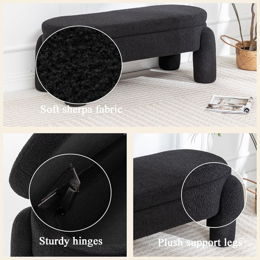 Upholstered Storage Ottoman Bench,45.1" Modern Bench,Large Sherpa Ottoma...