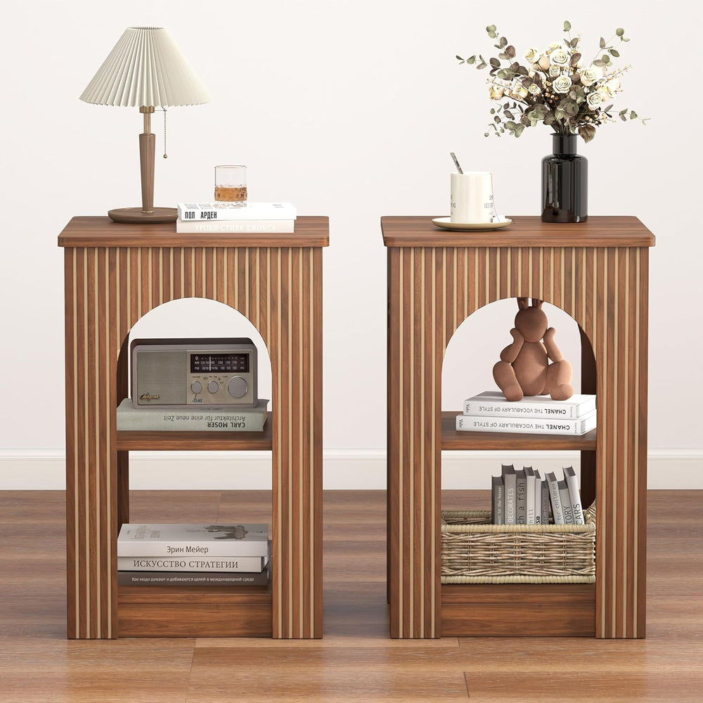 weselon End Table Set of 2, Mid-Century Modern Side Table with 3-Tier Storage...