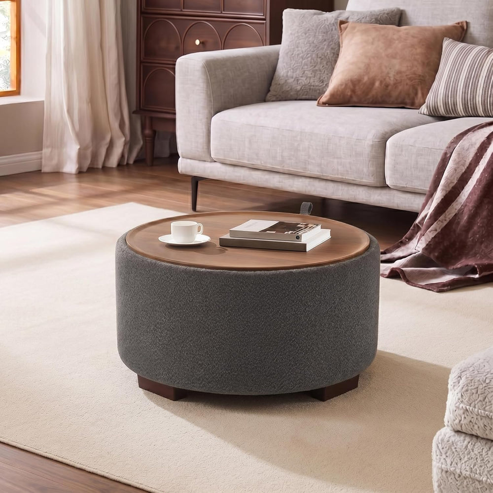 30 Inch Round Storage Ottoman Coffee Table, Modern Boucle Ottoman with Lift O...