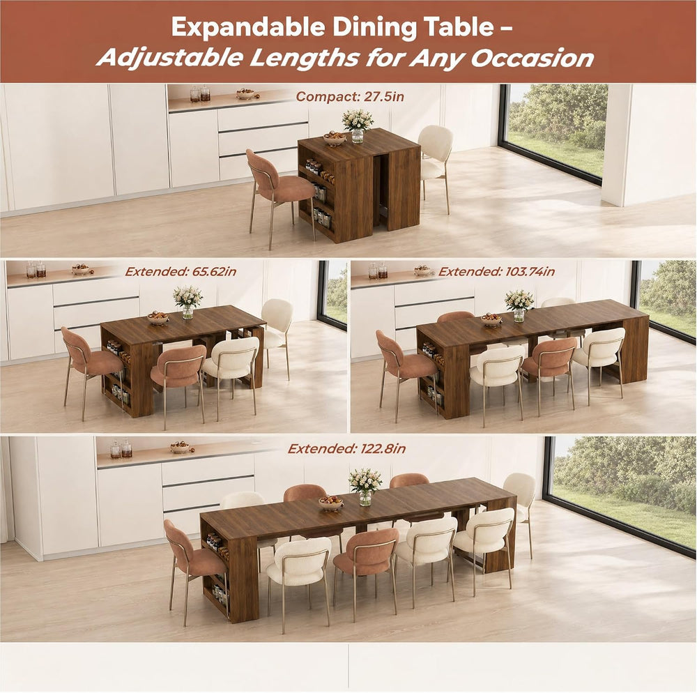 27.5"/122.8" Extendable Dining Table, Kitchen Dining Room Table wit...