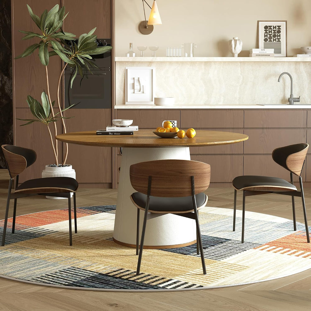 59” Modern Round Dining Table, Featuring a Decorative parquet Wood Veneer Tab...