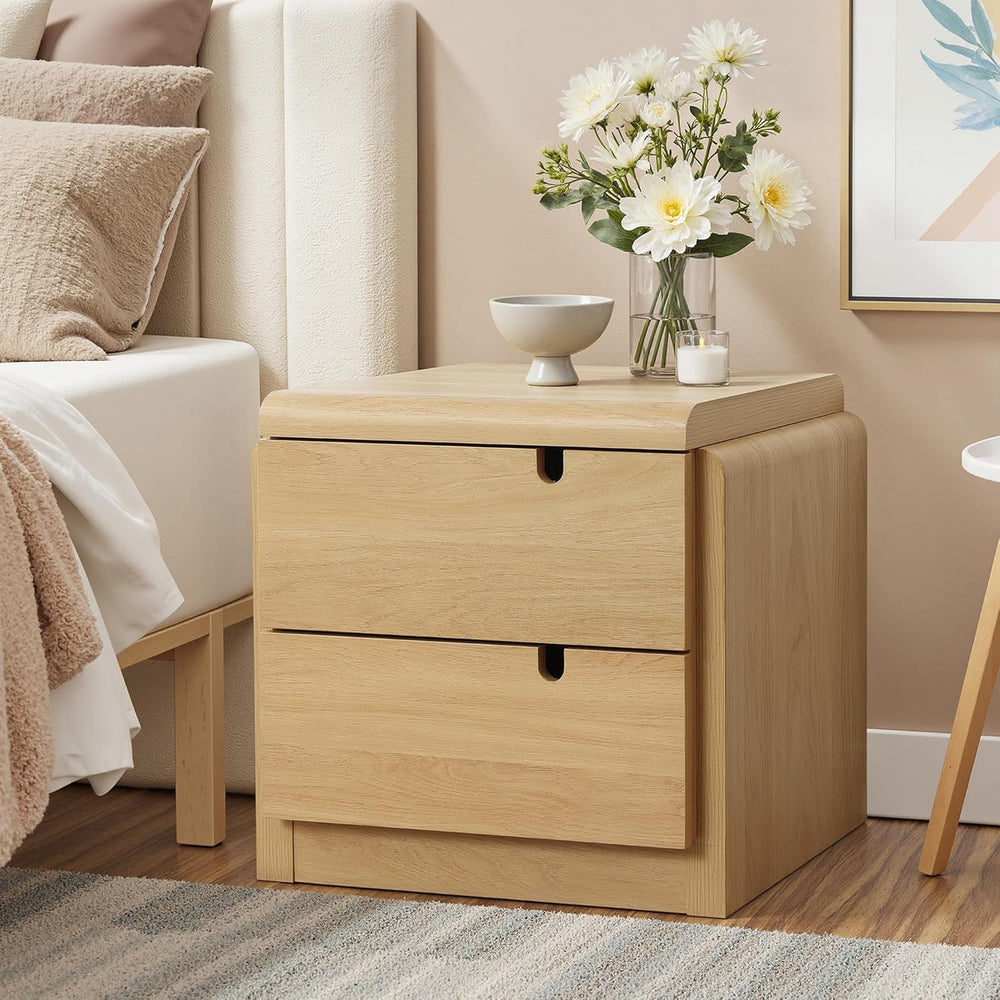 LuxenHome 21" H Modern Nightstand with 2 Drawers, Mid Century Modern Oak...
