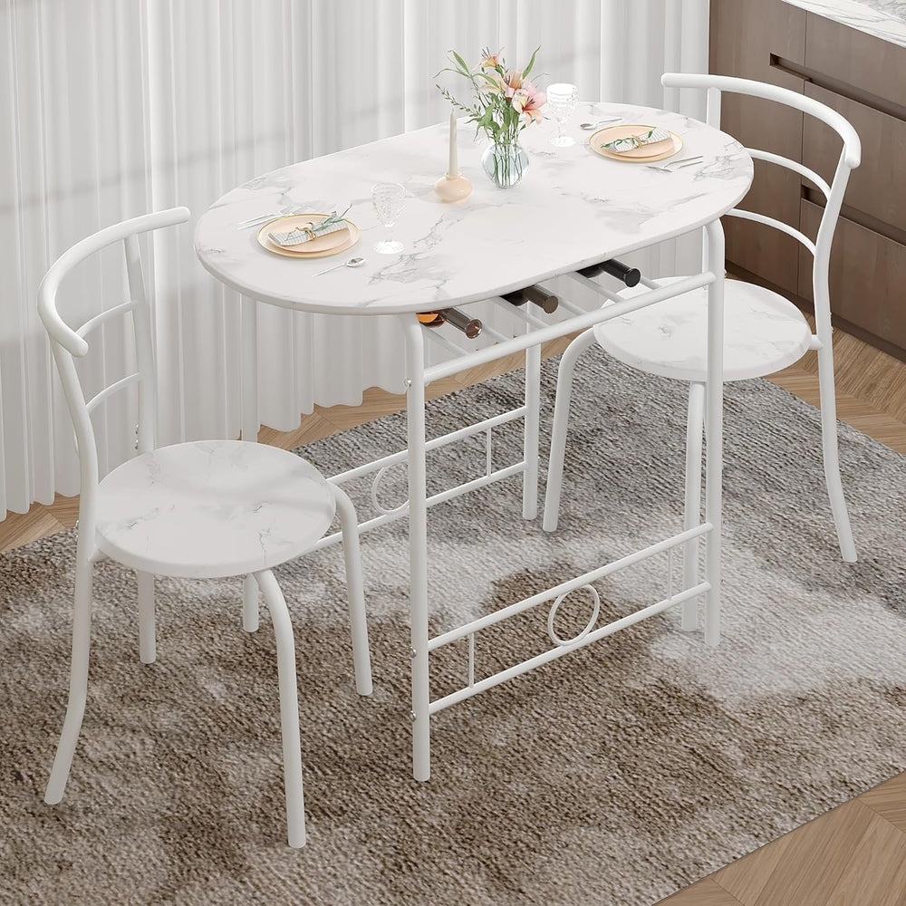VECELO 3-Piece Dining Table Set for Kitchen Breakfast Nook, Faux Marbled Oval...