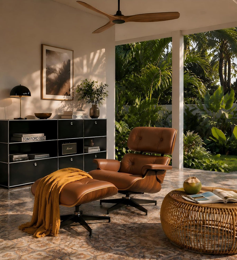 Top Black Grain Leather Mid Century Chaise Lounge Chair and Ottoman, Reading ...
