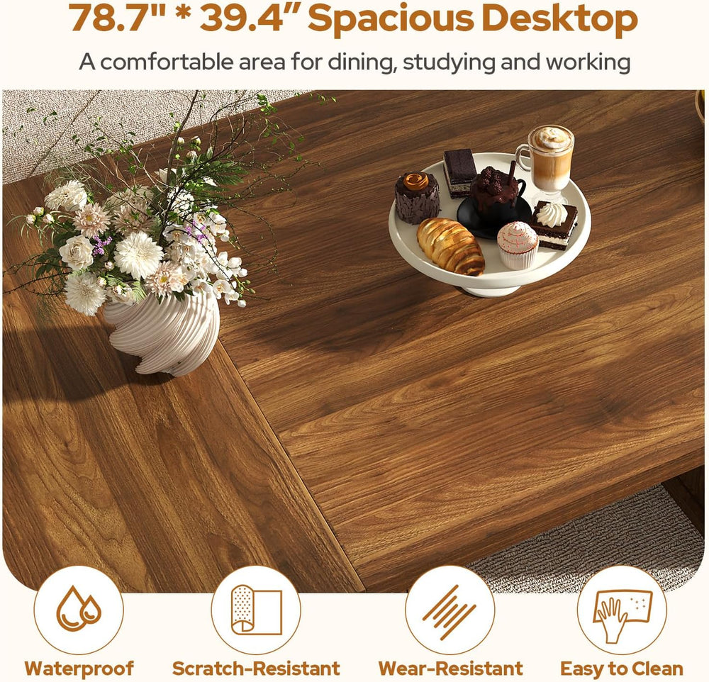 78.7" Long Rectangle Dining Table with Fluted Storage Legs for 6/8/10, F...