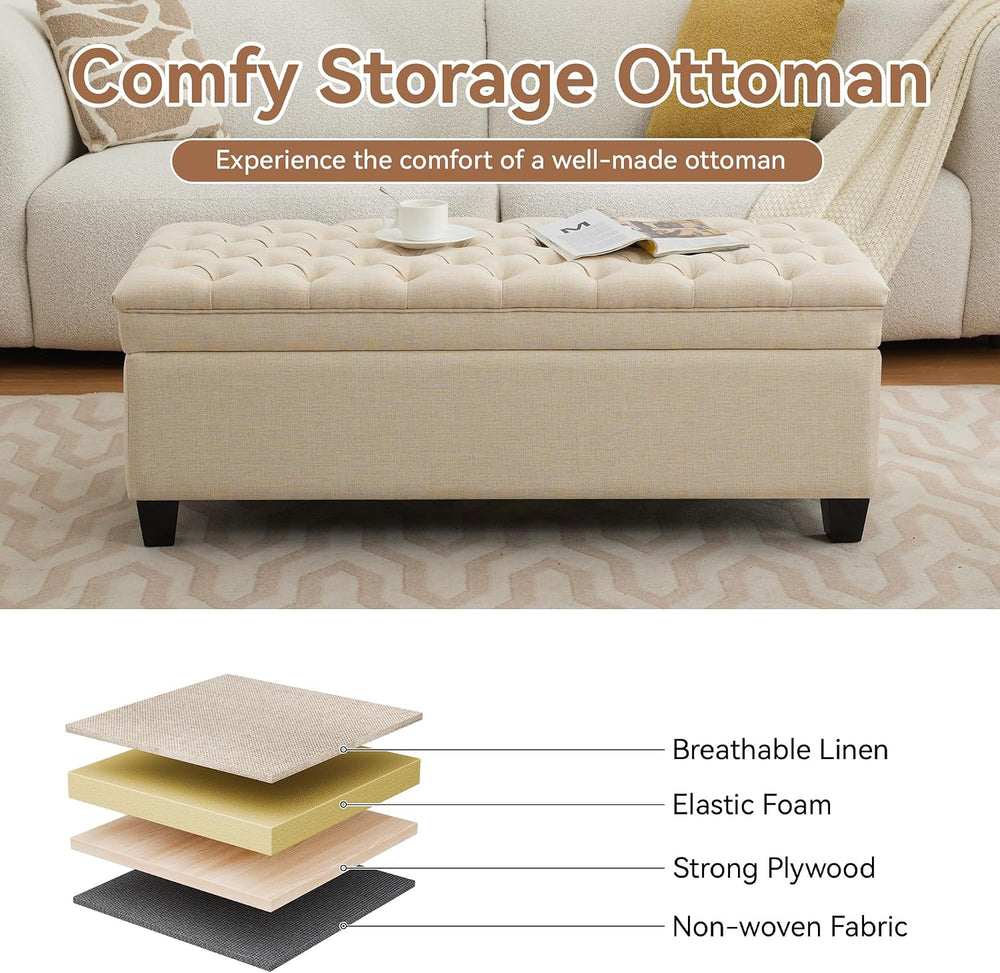 WUTUTUEE 51" Fabric Storage Ottoman Bench, Upholstered Rectangle End of ...