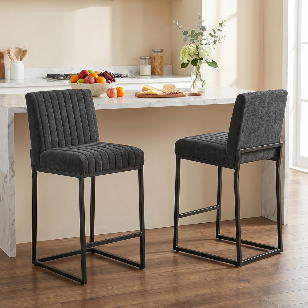 VKNOW 26" Modern Upholstered Counter Height Bar Stools Set of 2, Dark Grey