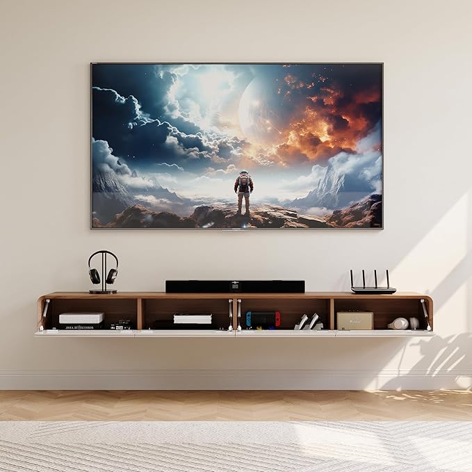POVISON Fully-Assembled Minimalist Floating TV Stand, Modern Wall-Mounted Ent...