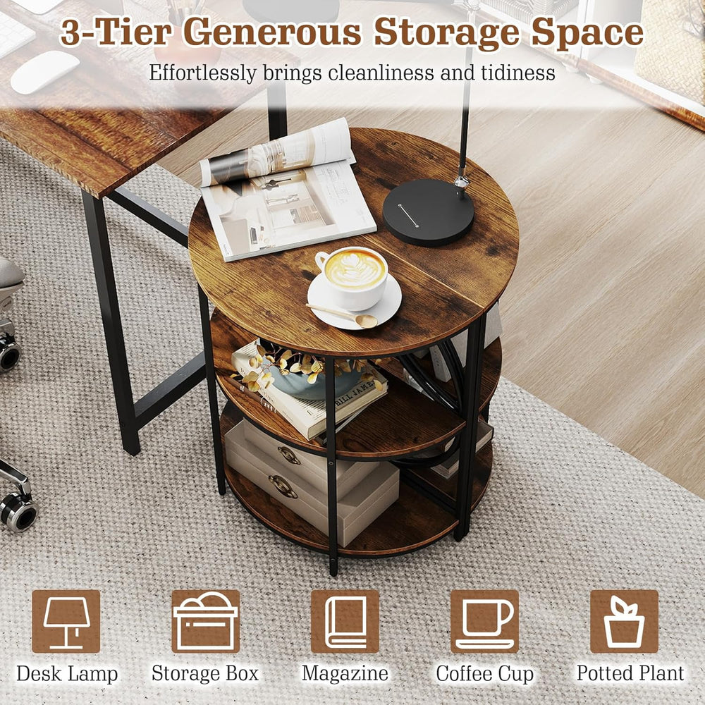 Giantex Half Round End Table - 3-Tier Narrow Sofa Side Table w/Study Metal Fr...
