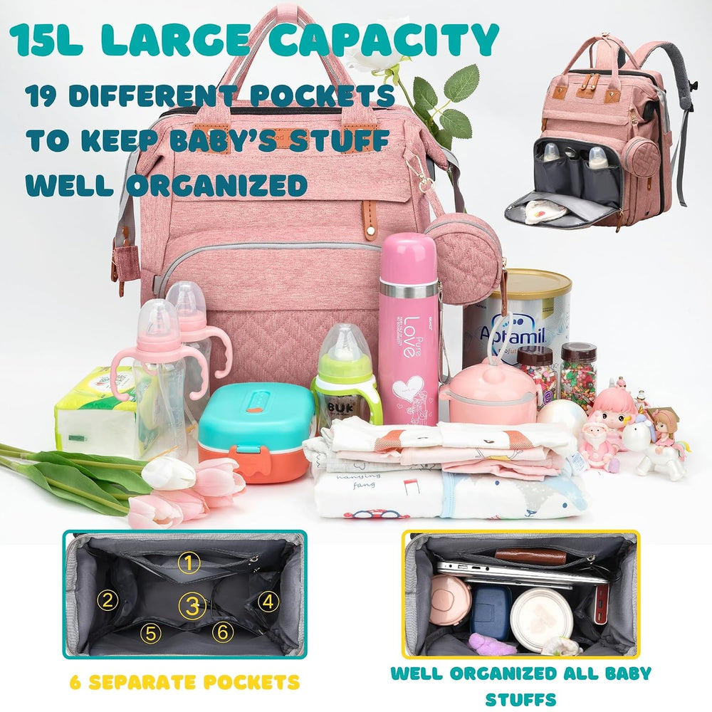 Diaper Bag Backpack with Changing Station, Pink