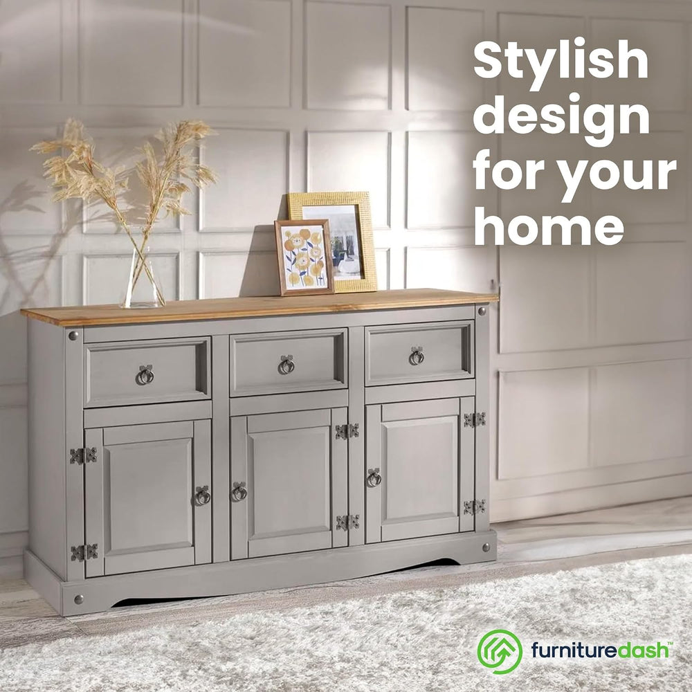 Furniture Dash Rustic Grey 6-Compartment Cabinet – Solid Wood Console Table w...