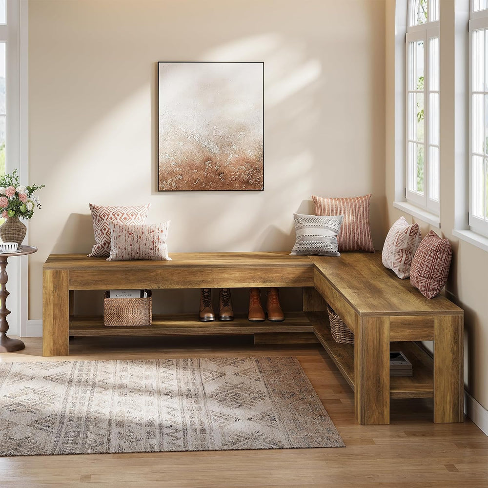 Tribesigns L-Shaped Corner Bench with Storage Shelf, 62.99'' Rustic W...