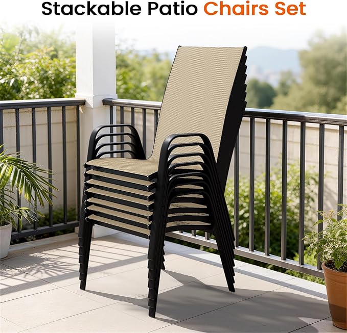 JEAREY Patio Dining Chairs Set of 4, Outdoor Stackable Dining Furniture Set, ...
