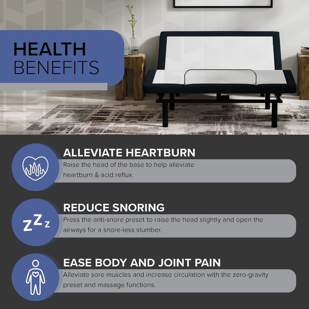 Blissful Nights e4 King Adjustable Bed Frame with Massage, Anti-Snore, Zero G...