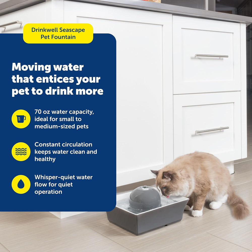 PetSafe Drinkwell Ceramic Pet Water Fountain, Cats & Dogs, Quiet, 70 oz