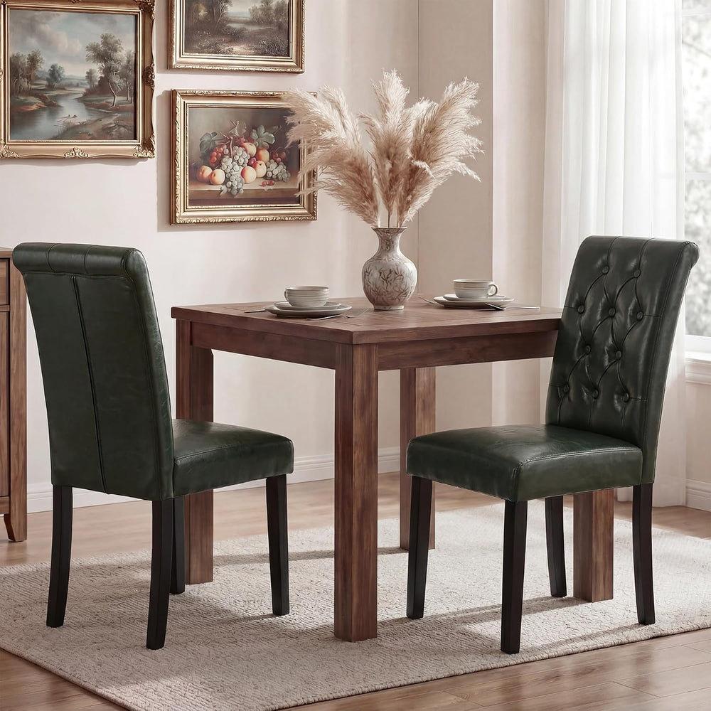 LSSBOUGHT Modern Tufted Dining Chairs Set of 2, Button Padded Faux Leather Ki...