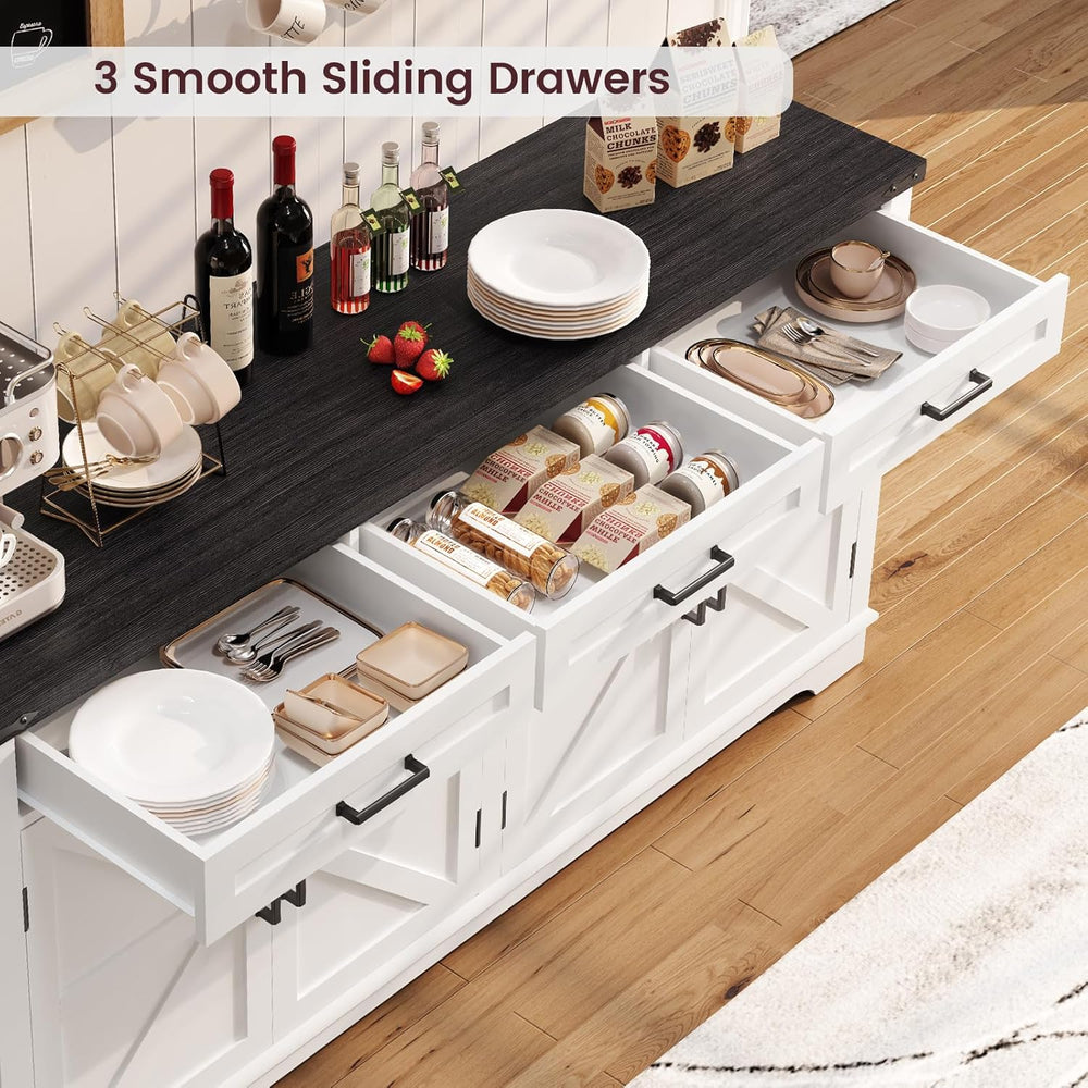 usikey 61โ Large Sideboard Buffet Cabinet with 4 Doors and 3 Drawers, Farmhou...