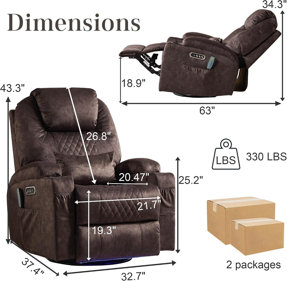 AHMED Dual Motor Power Swivel Rocker Recliner Chair, Velvet Brown | Electric ...