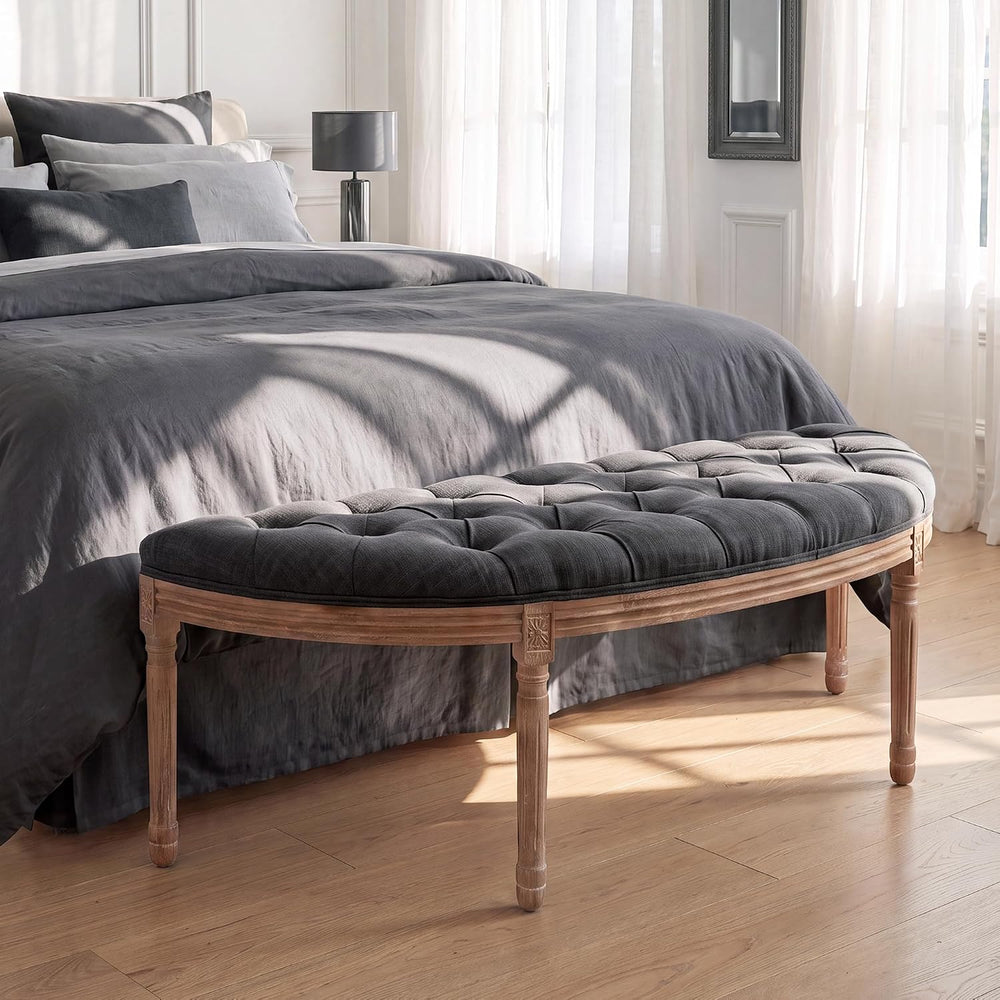 chairus 55" Button Tufted Semi-Circle Dining Bench Linen Halfmoon Entryw...